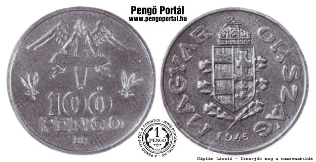 1945-ös alumínium 100 pengő próbaveret tervezet