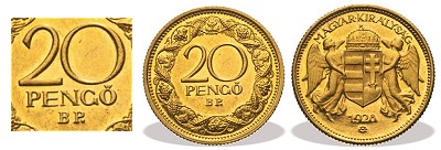 1928-as arany 20 pengő próbaveret tervezet