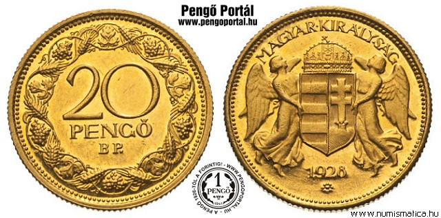 1928-as arany 20 pengő próbaveret tervezet