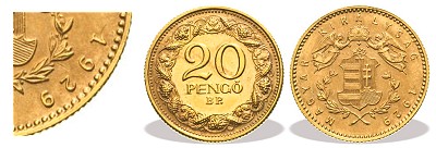1929-es arany 20 pengő próbaveret tervezet