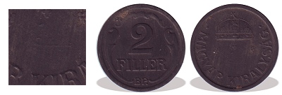 1944-es horgany 2 filléres gyengén, alig látható évszámmal.
