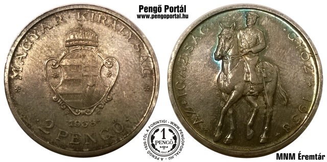 1938-as próbaveret-tervezet ezüst  2 pengő Felvidék visszacsatolásának alkalmából