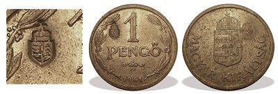 1941-es rongált hamis magyar címerrel ellenjegyzett alumínium 1 pengős