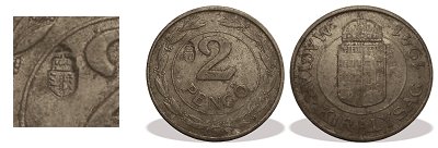 1941-es rongált hamis magyar címerrel ellenjegyzett alumínium 2 pengős